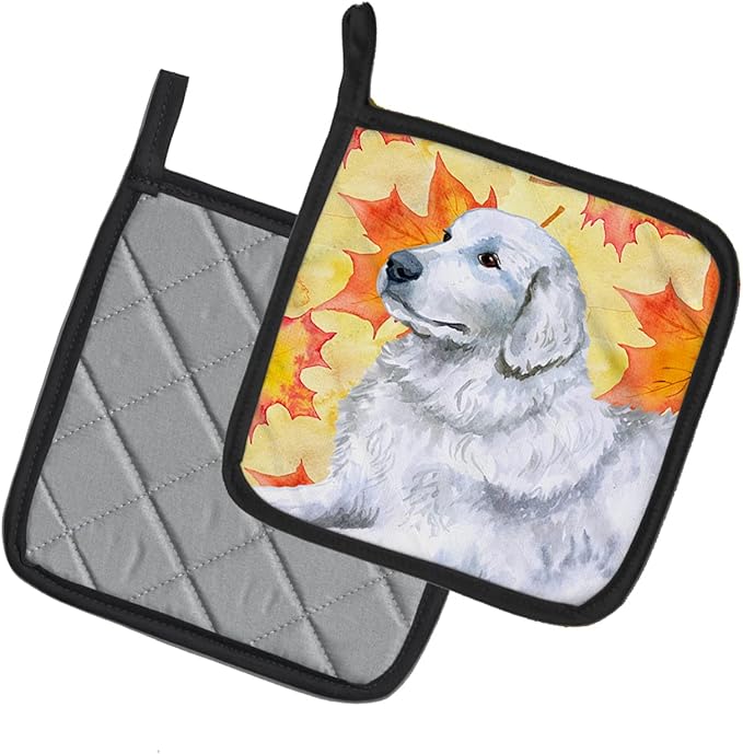 Caroline's Treasures BB9936PTHD Maremma Sheepdog Fall Pair of Pot Holders, Yellow Kitchen Heat Resistant Pot Holders Sets Oven Hot Pads for Cooking Baking BBQ, 7 1/2 x 7 1/2