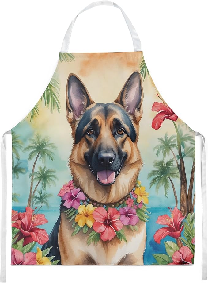 Caroline's Treasures German Shepherd Luau Apron Cooking Kitchen Server Baking Crafts Gardening for Adult Women Men, Unisex, Large, Multicolor