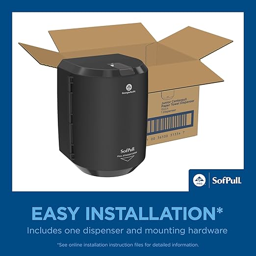 Georgia-Pacific SofPull Centerpull Junior Capacity Paper Towel Dispenser by GP PRO, Black, 58008B, 1 Dispenser, 7.78" D x 6.81" W x 10.5" H