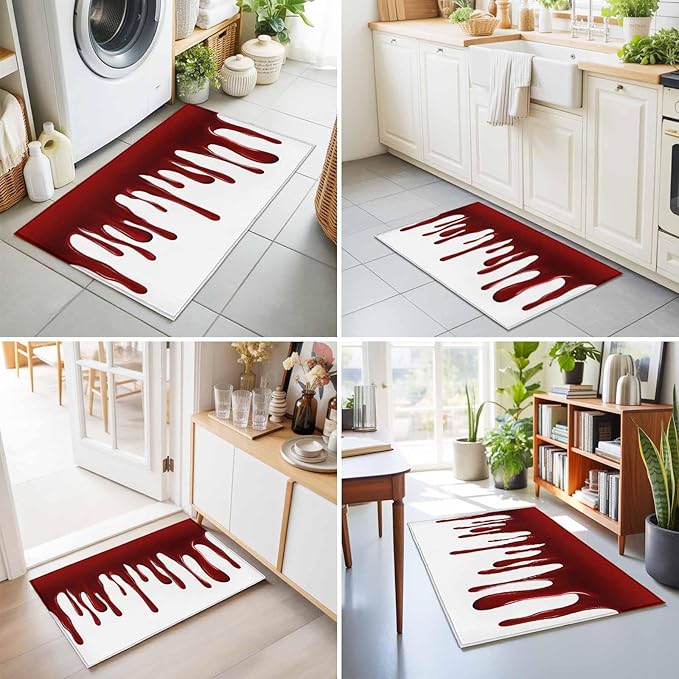 Area Rug 2x3ft, Halloween Pattern Washable Rugs for Living Room Bedroom, Horror Red Fluid Style Soft Non-Slip Area Rugs Rectangle Floor Carpet for Dining Room