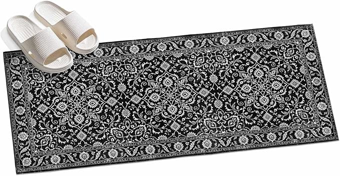 Runner Rug for Bedroom Hallway, Paisley Vintage Black Floral Kitchen Runner Rugs Area Rug 2x6ft, Classic Flower Texture Washable Soft Floor Carpet for Entryway Stair