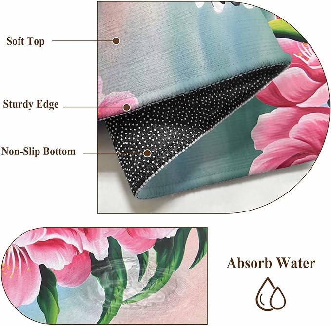 Runner Rug for Bedroom Hallway, Hummingbird Flower Peach Blossom Kitchen Runner Rugs Area Rug 2x6ft, Nature Oil Painting Art Washable Soft Floor Carpet for Entryway Stair