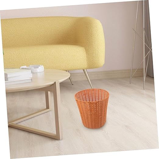 Woven Multi-Function Storage Basket Lightweight Imitation Rattan Trash Bin for Bedroom Kitchen Organizing Versatile Decorative Wastebasket for Various Uses