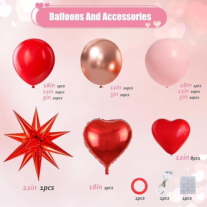 KARLURE Mothers Day Balloon Arch Kit for Mothers Day Decorations, Pink Red Rose Gold Balloons Heart Balloons for Happy Mothers Day Baby Shower Bridal Shower Wedding Birthday Party Decorations