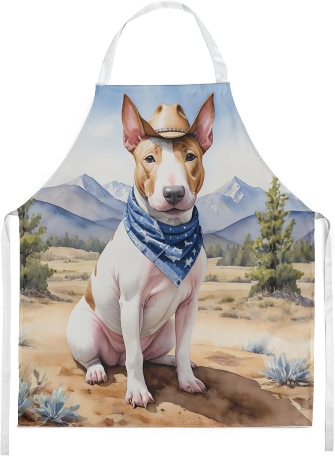 Caroline's Treasures Bull Terrier Cowboy Welcome Apron Cooking Kitchen Server Baking Crafts Gardening for Adult Women Men, Unisex, Large, Multicolor