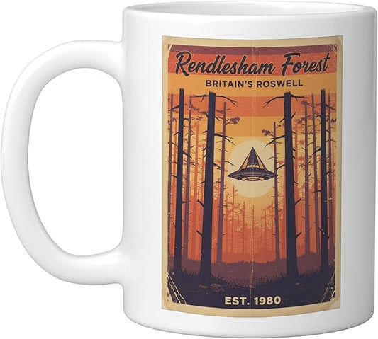 Rendlesham Forest UFO Alien Vintage UK Flying Saucer Ceramic Mug, White