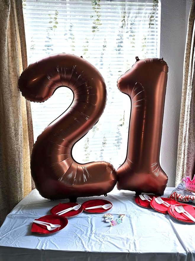 40 Inch Large Number Balloon, 4 Mylar Foil Helium Coffee Brown Ballon for 4th 14 40 44 Birthday Party, Balloon Number 4 for Graduations Anniversary Baby Shower