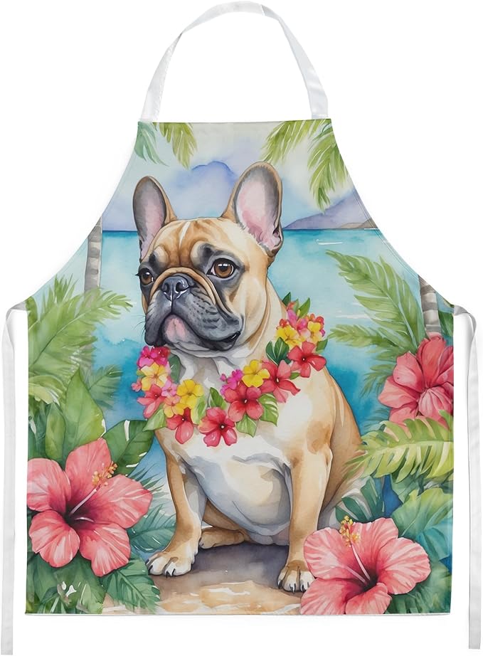 Caroline's Treasures French Bulldog Luau Apron Cooking Kitchen Server Baking Crafts Gardening for Adult Women Men, Unisex, Large, Multicolor