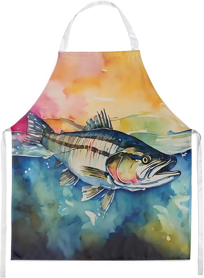 Caroline's Treasures Striped Bass Apron Cooking Kitchen Server Baking Crafts Gardening for Adult Women Men, Unisex, Large, Multicolor