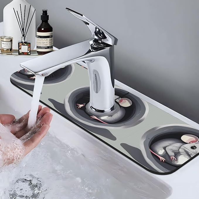 Mouse in the Hole Printed Faucet Absorbent mat, Suitable for bathrooms, Kitchens, and Other Sink Areas.