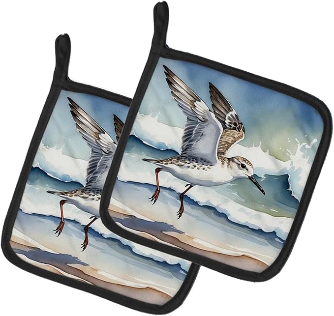 Caroline's Treasures Sanderling Racing The Tide Pair of Pot Holders Kitchen Heat Resistant Pot Holders Sets Oven Hot Pads for Cooking Baking BBQ, 7 1/2 x 7 1/2