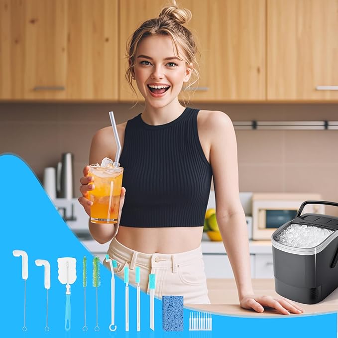 XANGNIER Ice Machine Cleaner Brush Kits,Countertop Ice Maker Cleaning Tools Accessories-1Pcs Cleaning Sponge and 19 Pcs Small Crevice Cleaning Brush for Tight Spaces