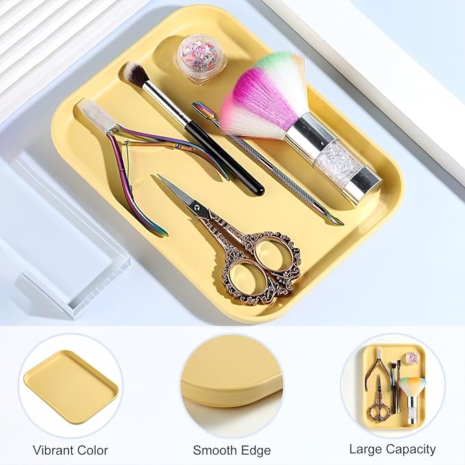 SUTOKAKA Decorative Serving Tray, Manicure Tools Storage Dish, Perfume Jewelry Dinner Placing Plate for Bedroom Kitchen Salon Supplies (Yellow - 1PC, 7.87 * 5.91 * 0.59 INCH)