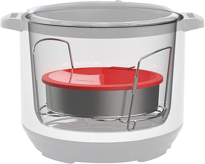 Instant Pot Official Round Nonstick Cook/Bake Pan with Lid & Removable Divider, Multi-Purpose, Heavy-Duty, Dishwasher Safe, Oven Safe, 7", 32 oz, Red, Compatible with 6-Quart and 8-Quart Cookers