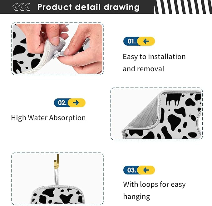 Kitchen Faucet Absorbent Mat,Cow Print Water Splash Guard for Sink, Faucet Drip Catcher Thicken Sponge Microfiber Faucet Water Catcher Mat Sink Absorbent Mat for Kitchen 14x5in 2 Pack