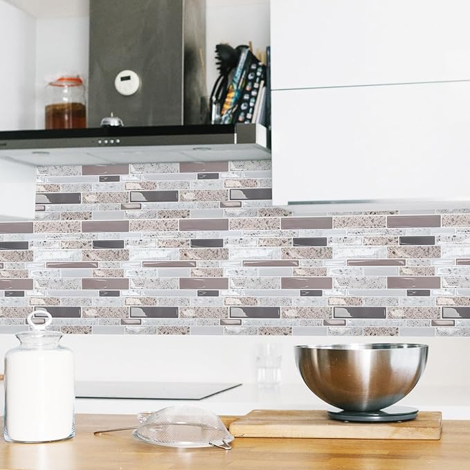 Art3d Backsplash Tile for Kitchen Peel and Stick, 10 Sheets Self-Adhesive Wall Tiles for Kitchen, Bathroom Back Splashes, 12"x12", Terrazzo
