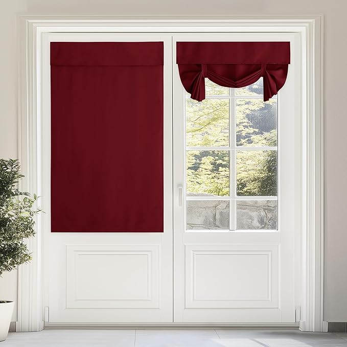 NICETOWN Tie Up Curtains for Kitchen Window, French Door Curtains 63 inches Long Privacy Short Blackout Christmas Window Covering for Patio Sliding Glass Door, W46 x L63 inch, 1 Panel, Burgundy Red