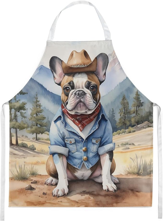 Caroline's Treasures French Bulldog Cowboy Welcome Apron Cooking Kitchen Server Baking Crafts Gardening for Adult Women Men, Unisex, Large, Multicolor