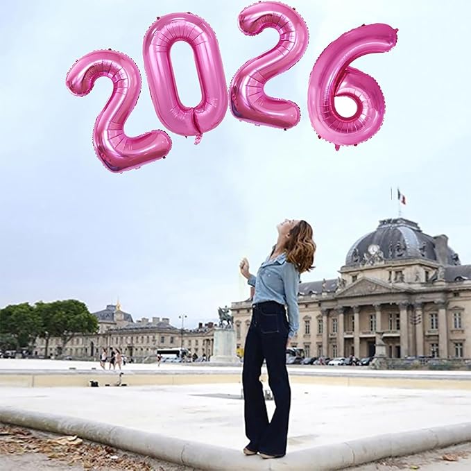 GOER 42 Inch Hot Pink 2026 Number Foil Balloons,2026 Graduation Decorations New Year Eve Festival Party Supplies