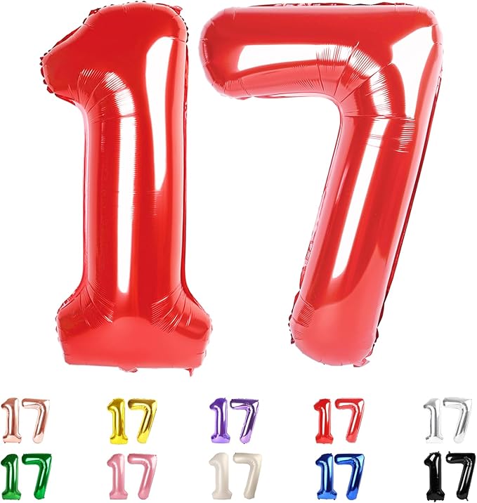 17 Balloon Numbers Red 40 In, 17th Birthday Decorations for Boys Girls, Happy 71st Birthday Party Decor Big Balloons for Engagement, Wedding, Celebration Party, Graduations, Photo Shoot