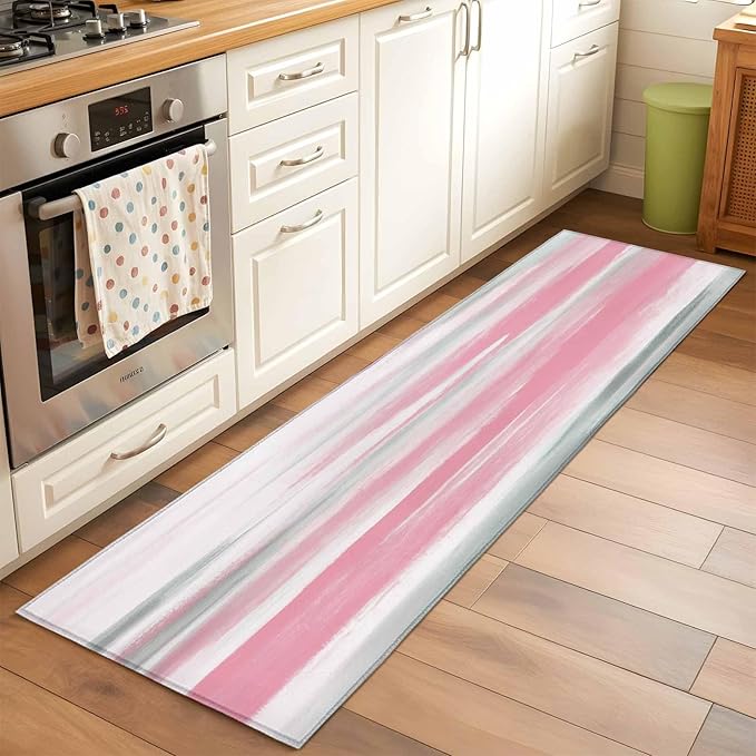Runner Rug for Bedroom Hallway, Pink Grey Mottled Texture Seamless Kitchen Runner Rugs Area Rug 2x6ft, Gradient Abstract Art Washable Soft Floor Carpet for Entryway Stair
