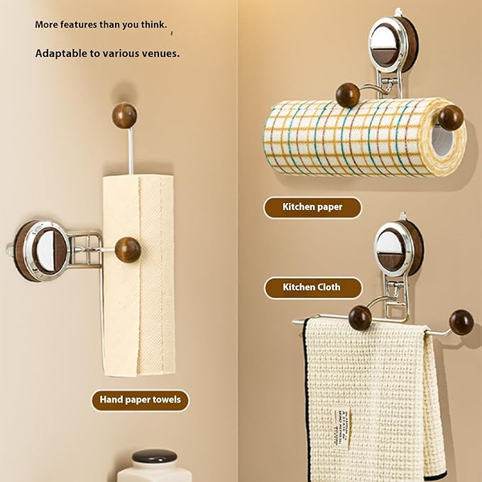Space Efficient Kitchen Paper Towel Organizers Suction Wall Mount Rustproof Stainless Steel Wood Materials Stainless Steel Towel Rack