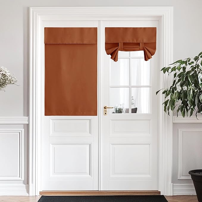 NICETOWN Blackout Door Curtain for Door Window - Privacy Thermal Insulated Tricia/Front/Patio French Window Covering Tie up Shade, W34 x L48 inch Long, 1 Panel, Burnt Orange