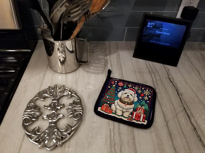 Caroline's Treasures Coton De Tulear Christmas Pair of Pot Holders Kitchen Heat Resistant Pot Holders Sets Oven Hot Pads for Cooking Baking BBQ, 7 1/2 x 7 1/2