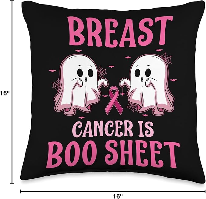 Halloween Fight Breast Cancer Pink Ribbon Support Breast Cancer is Boo Sheet Throw Pillow, 16x16, Multicolor