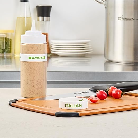 Restaurantware Silicone Squeeze Bottle Band 10 Count 2.75 Inch Dishwasher Safe Condiment Identification Band, Italian White Non-Slip Label Band for Condiment Labeling at Restaurants, Food Trucks