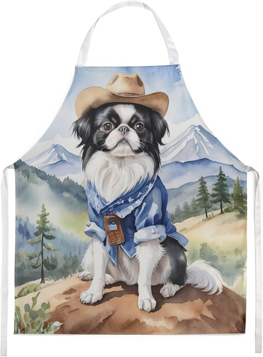 Caroline's Treasures Japanese Chin Cowboy Welcome Apron Cooking Kitchen Server Baking Crafts Gardening for Adult Women Men, Unisex, Large, Multicolor