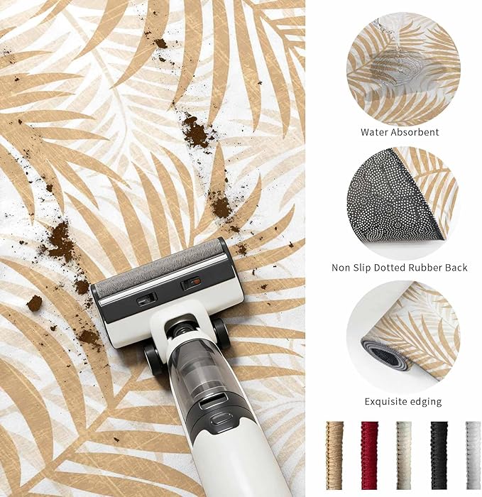 Washable Round Area Rug Summer Boho Palms Leaves Circle Rugs Floor Carpet for Living Room Bedroom, Vintage Tropical Plants Soft Non Slip Round Rug 3ft