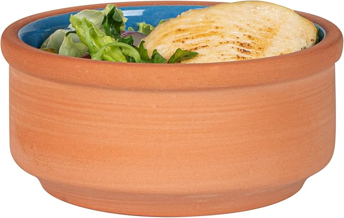 Restaurantware-Terra Tek 2.7 Ounce Terracotta Cazuelas, 2 Blue Glazed Clay Pots For Cooking - Oven-Ready, Microwavable, Terracotta Serving Pots, Dishwashable, For Cooking And Serving