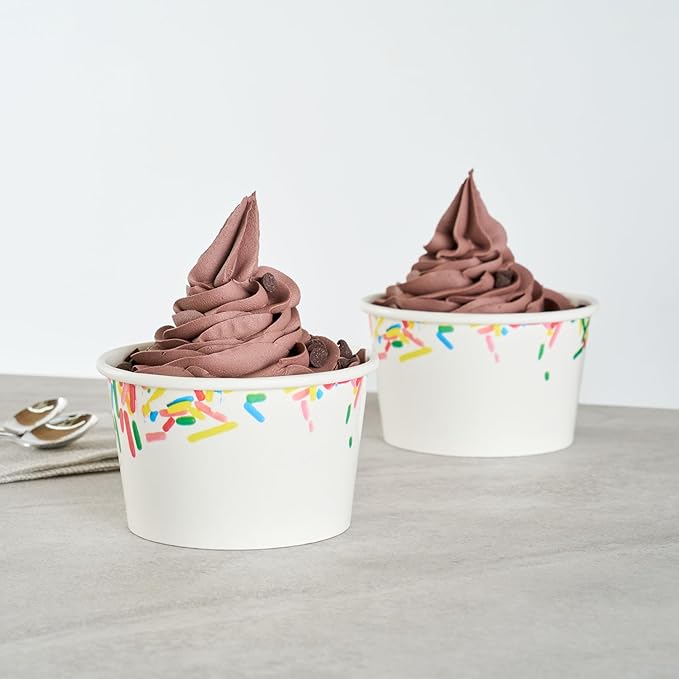 Restaurantware Ice Cream Cups 50 Pack of 8 oz Leak-Resistant Disposable Dessert Bowl Frozen Yogurt Cup Round Paper Container For Cold And Hot Desserts