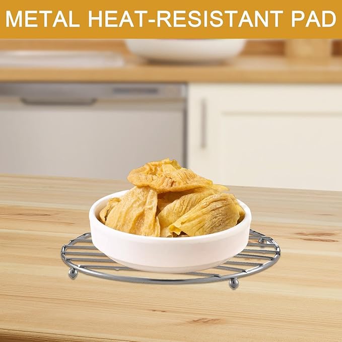 Stainless Steel Trivet, Heat Resistant Pad, Square Round Mat with Firm Build, Kitchen Fixture with Solid Design, 7.28x7.28x0.59 inches Cooking Supply, Longtail Accessory for Baking Dining Table