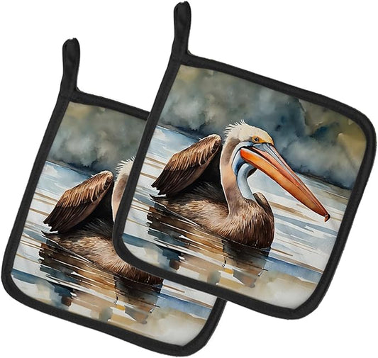 Caroline's Treasures Pelican Pair of Pot Holders Kitchen Heat Resistant Pot Holders Sets Oven Hot Pads for Cooking Baking BBQ, 7 1/2 x 7 1/2