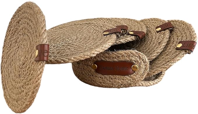 Handmade Jute Coaster Set with Basket – Natural 6-Piece Drink Coasters for Rustic Home Decor