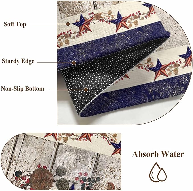 Area Rug 2x3ft, Retro USA Flag Star and Berry Washable Rugs for Living Room Bedroom, Wooden Texture Soft Non-Slip Area Rugs Rectangle Floor Carpet for Dining Room