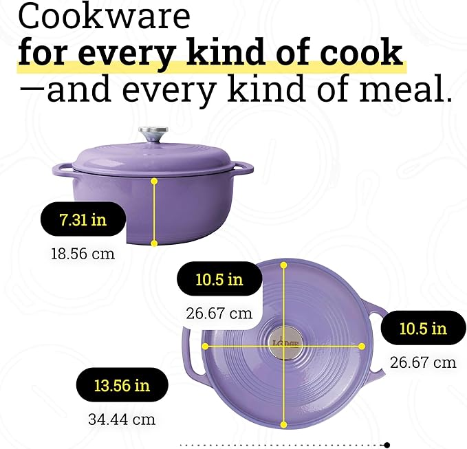 Lodge Essential Enamel Cast Iron Dutch Oven - Perfect for Bread Baking, Braising, Marinating & Slow Cooking - Features Moisture-Sealing Lid & Dual Handles - Kitchen Essentials - 6 Quarts - Lilac