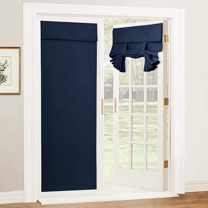 RYB HOME Blackout Door Curtain - Privacy Thermal Insulated Living Room/Dining/Front/Tricia/Patio French Door Glass Window Curtains, W30 x L72 inch, 1 Panel, Navy