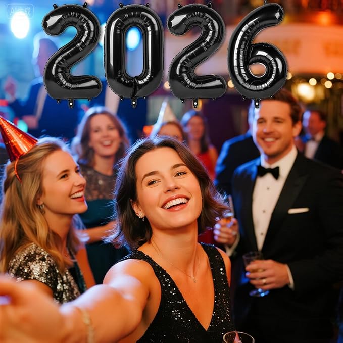 2026 Number Black Balloons, Happy New Year 2026, 40 Inch Balloon for New Years Eve Decorations & Graduation Decoration Party Supplies, 2 6 20 26 Birthday Parties