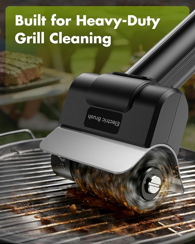 Electric Grill Brush, Rechargeable Electric Grill Cleaner 1500 RPM, 100-Min Runtime, Includes Replacement Brush, Safe for All Grills, BBQ Gift for Men