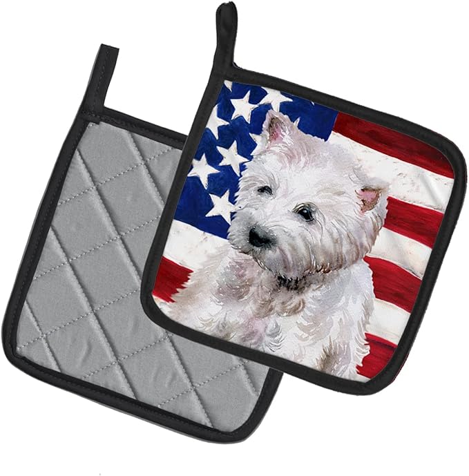 Caroline's Treasures BB9701PTHD Westie Patriotic Pair of Pot Holders Kitchen Heat Resistant Pot Holders Sets Oven Hot Pads for Cooking Baking BBQ, 7 1/2 x 7 1/2