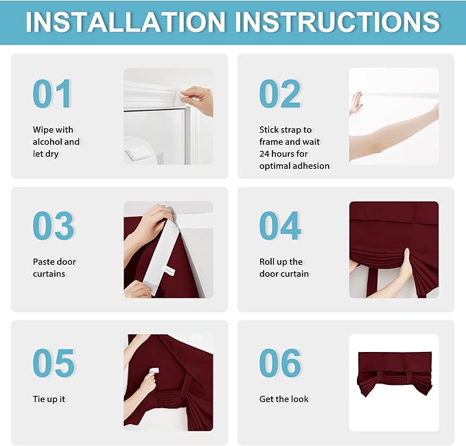 RYB HOME Blackout French Door Curtain - Privacy Thermal Insulated Window Shades for Patio Kitchen Front Entry Back Door Glass Window, Self Adhesive No Drill, 1 Panel, 30" W x 40" L, Burgundy Red