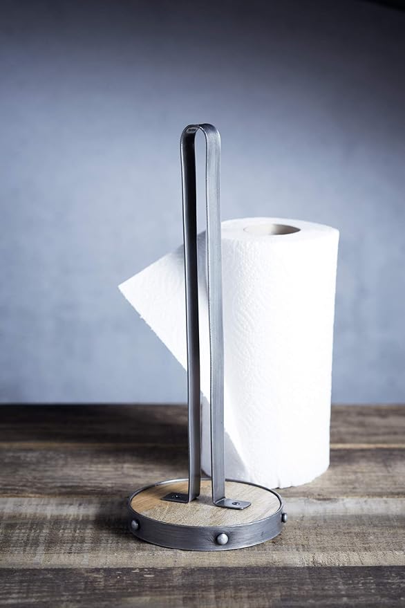 KitchenCraft Industrial Kitchen Metal/Wooden Kitchen Roll Holder, 31 cm (12")