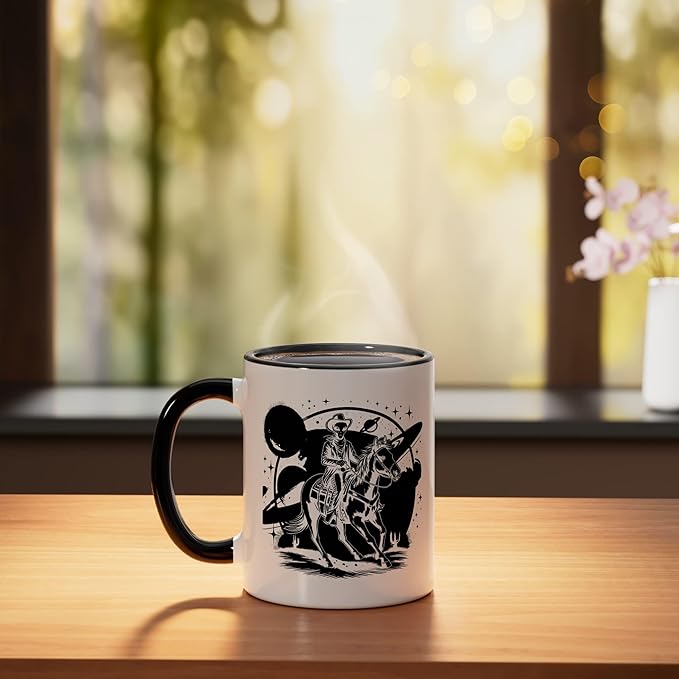 Alien Lover Flying Saucer UFO Extraterrestrial Cowboy Ceramic Mug, Black/White