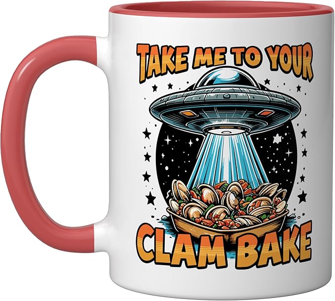 Take Me to Your Clam Bake East Coast Cuisine Funny Clam Bake Ceramic Mug, Red/White