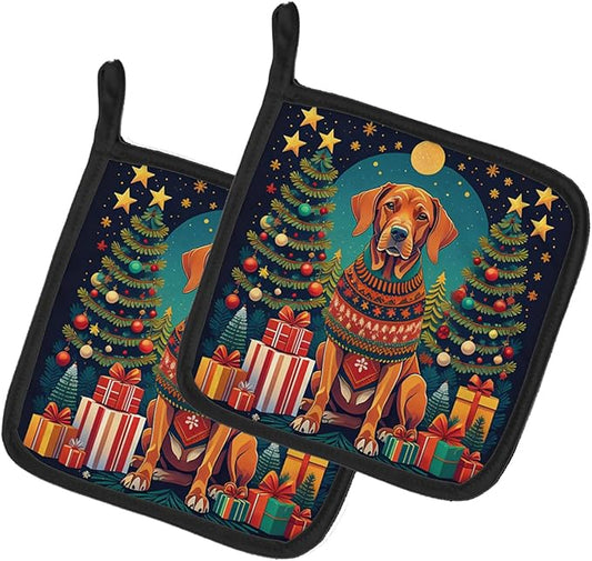 Caroline's Treasures Vizsla Christmas Pair of Pot Holders Kitchen Heat Resistant Pot Holders Sets Oven Hot Pads for Cooking Baking BBQ, 7 1/2 x 7 1/2