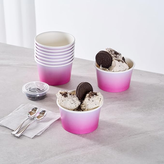Coppetta 8 Ounce Dessert Cups, 50 Greaseproof Ice Cream Cups - Lids Sold Separately, For Hot And Cold Foods, Purple And Blue Ombre Paper Yogurt Bowls, Disposable, Sturdy - Restaurantware