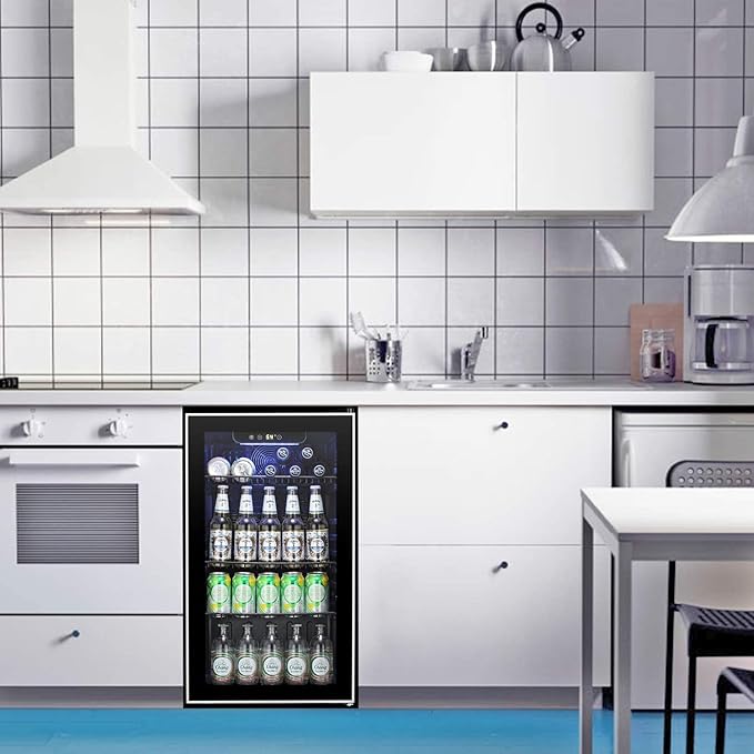 Antarctic Star Beverage Refrigerator Cooler -120 Can Mini Fridge Glass Door for Soda Beer or Wine Constant Glass Door Small Drink Dispenser Clear Front for Home, Office Bar 3.2cu.ft